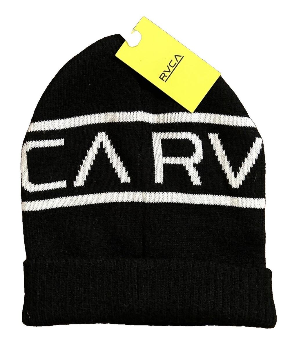 RVCA SNOW DAY CUFFED BEANIE HAT Black & White One Size New NWT!
